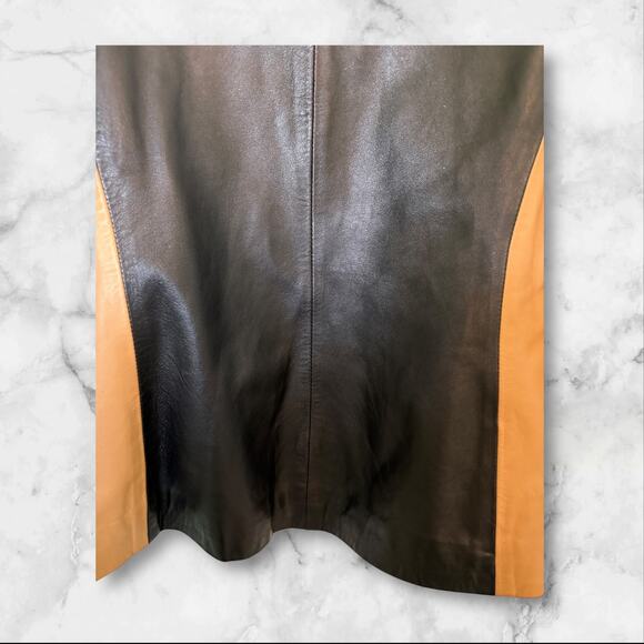 B&J Genuine Leather Two-Tone Black & Tan Zip Front Jacket Women’s Small - Picture 7 of 8